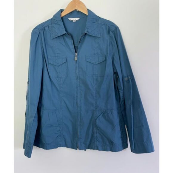 CAbi Women Cargo Utility Blue Fly Away Jacket Cotton Size Large F15 - Picture 1 of 10